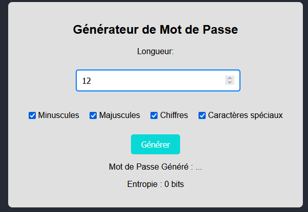 VaultGen - écran principal